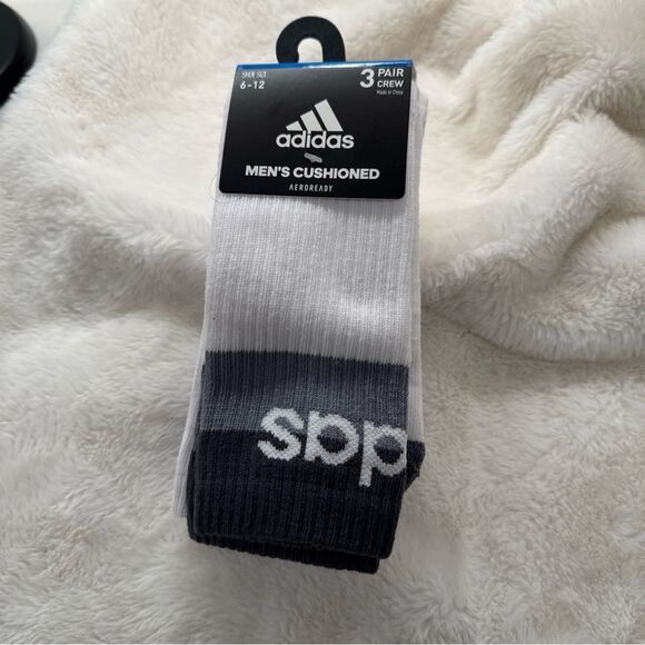 Adidas Men's Cushioned Crew Socks - White and Gray - Picture 1 of 2